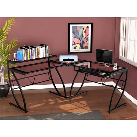 Z Line Feliz Glass L Shaped Desk Black