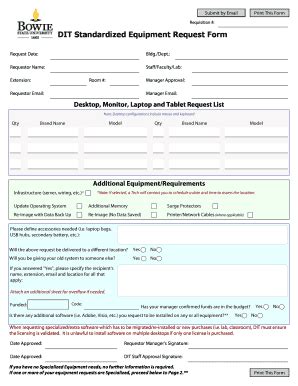 Fillable Online Bowiestate Requisition DIT Standardized Equipment