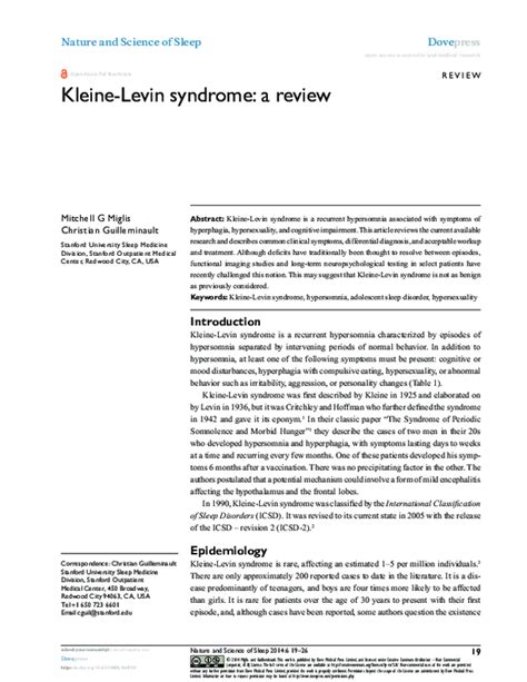 (PDF) Kleine-Levin syndrome: a review