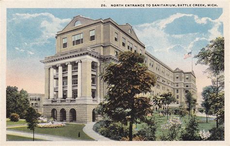 North Entrance To Sanitarium 1920s Antique Postcard Battle Creek