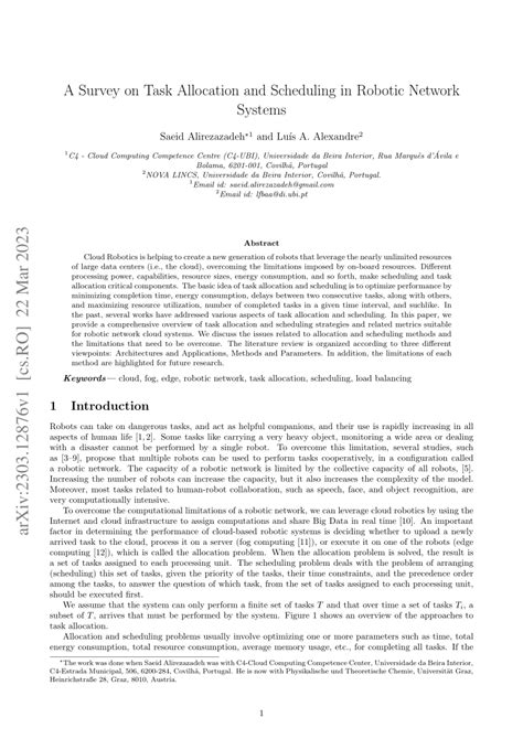 Pdf A Survey On Task Allocation And Scheduling In Robotic Network Systems