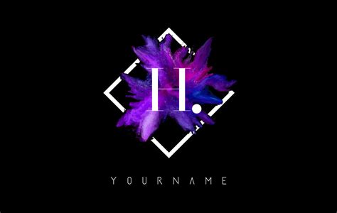 H Letter Logo Design With Colorful Ink Stroke Over White Square Frame