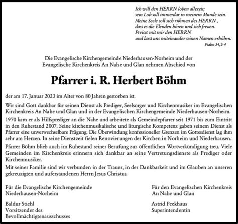 Traueranzeigen von Herbert Böhm vrm trauer de