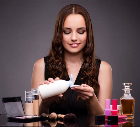 Woman Doing Makeup On Dark Background Stock Photo Image Of