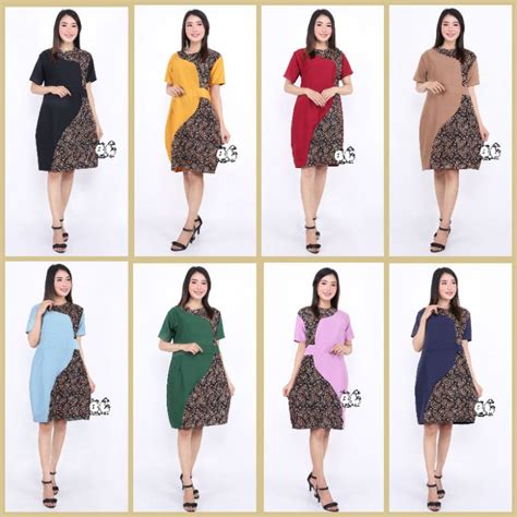 Jual Baju Dress Wanita Modern Model Terbaru Motif Batik Lengan Pendek