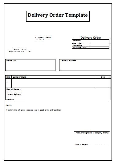 Delivery Order Templates 11 Free Printable Word Excel And Pdf Formats