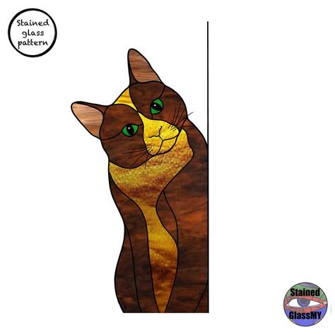 Stained Glass Cat Pattern Sun Catcher Cat Template Glass Art Etsy Canada