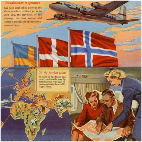 Scandinavian Airlines System Sas Postcard Set Douglas Dc 6 1950s