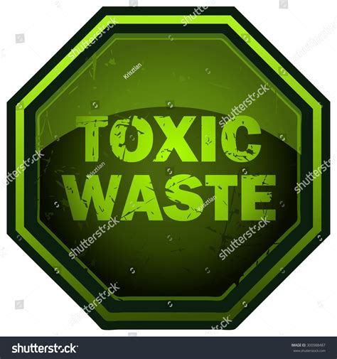 Toxic Waste Green Glowing Octagonal Warning Stock Vector 300988487