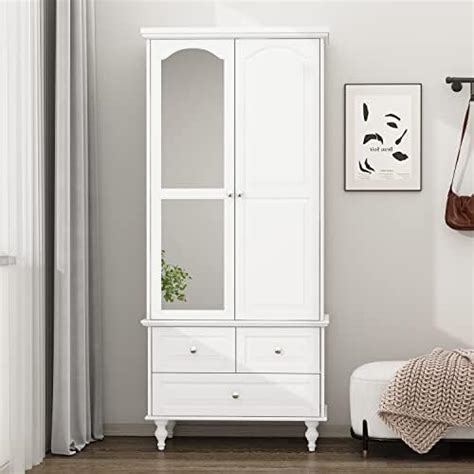 Amazon Hitow Door Wardrobe Armoire Closet With Mirror Retro