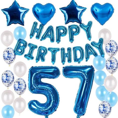 I7171 Ballons 57 Ans Décoration D Anniversaire Homme Bleu Lot De