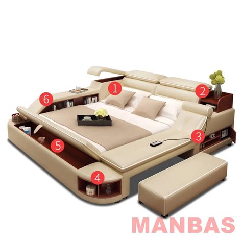 MINGDIBAO Tech Smart Massage Bed - Multifunctional Frame, Leather, USB ...