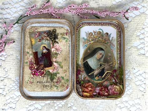 Saint Rita Catholic Saint Pocket Shrine Altered Altoid Tin