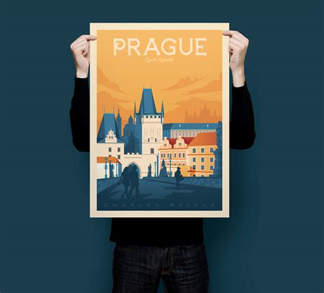 Prague Czech Republic Retro Travel Poster Illustration On Behance