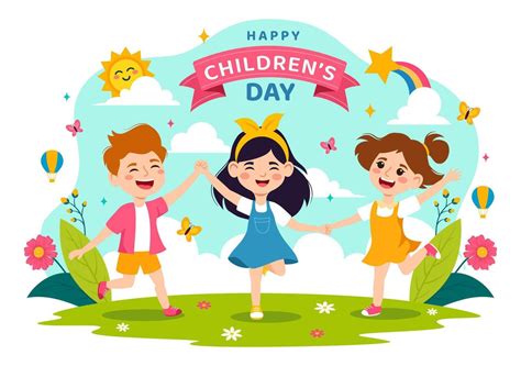 Happy Childrens Day Vector Illustration With Kids Togetherness In