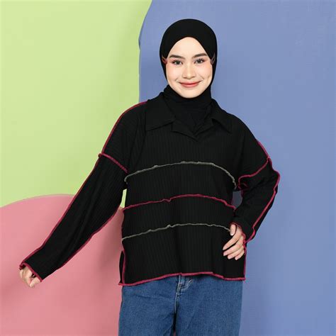 Jual Mybamus Yuna Playfull Knit Tops Atasan Muslim Wanita Blus Knit