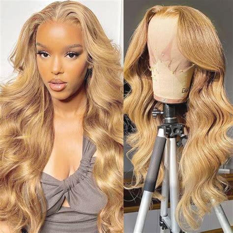 Amazon FTQZKEY 18 Honey Blonde Wig Human Hair 13X4 HD Lace