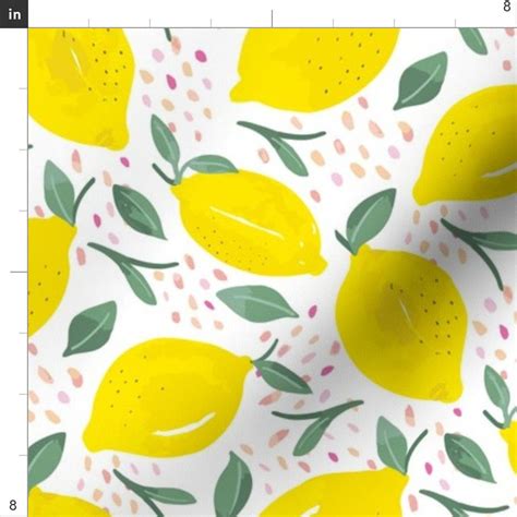 Lemon Pattern Fabric Lemons Citrus Fruits Yellow Natural By Etsy