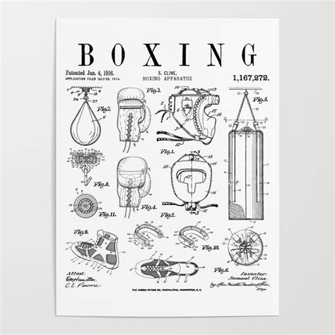 Boxing Gloves Pugilist Boxer Vintage Patent Drawing Print Poster By