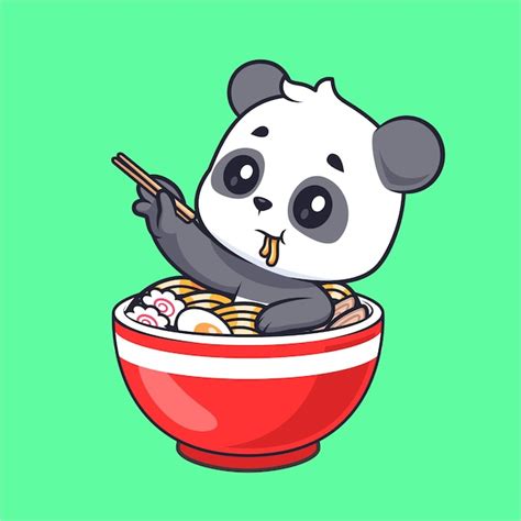 Cute Panda Em Ramen Noodle Chopstick Cartoon Icon Vector Ilustração