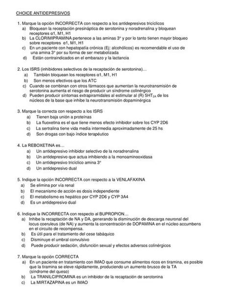 Banco De Preguntas Antidepresivos Y Benzodiacepina Glomerulito UDocz