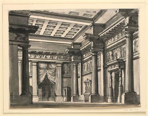 Drawing Stage Design Interior Of Hall In Antique Style Early 19th