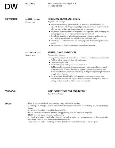 Regional Sales Manager Resume Samples Velvet Jobs