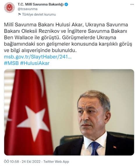 Milli Savunma Bakan Hulusi Akar Ukrayna Ve Ngiltere Savunma Bakanlar