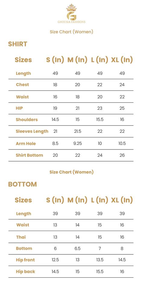 Women Size Chart - g-outfits.com