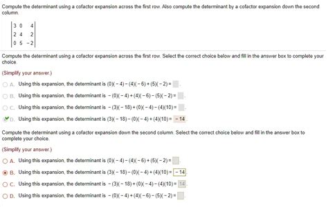 Solved Compute The Determinant Using Cofactor Expansion Across The First Row Also Compute The