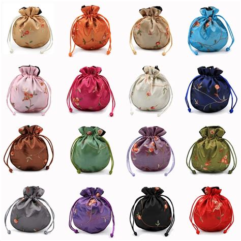 X Cm High Quality Embroidery Satin Drawstring Bag Silk Brocade