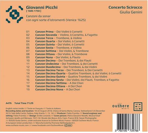 Giovanni Picchi Canzoni Da Sonar Con Ogni Sorte Distromenti