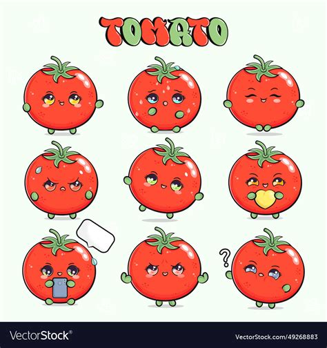 Tomato characters bundle set hand drawn Royalty Free Vector