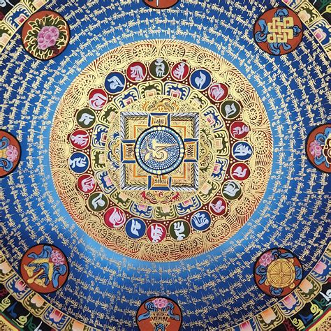 Mantra Mandala Thangka With Om Mani Padme Hum At Center Buddhist