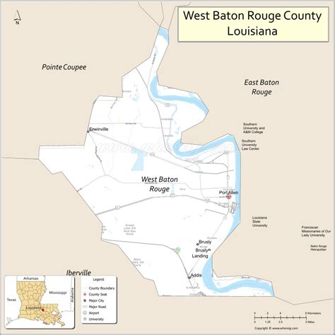 Map of West Baton Rouge Parish, Louisiana showing cities, highways ...