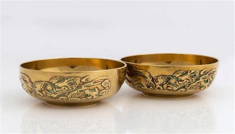 Chinese Dragon Brass Finger Bowls Late Qing Dynasty Brass Oriental