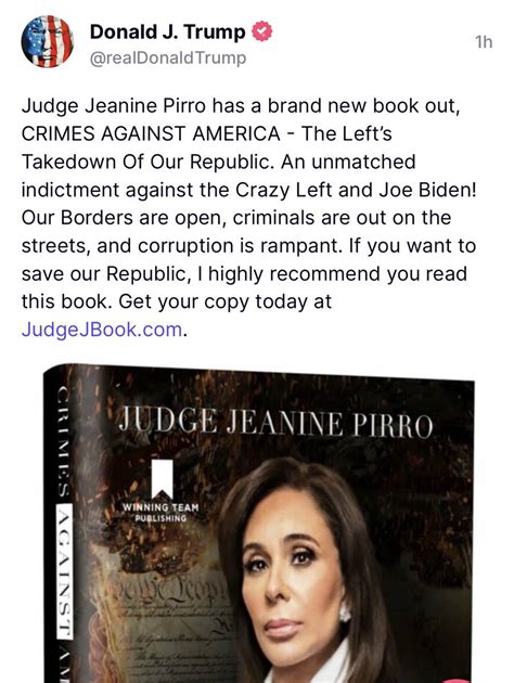 Jeanine Pirro on Twitter: "Thank you @realDonaldTrump 🇺🇸 Get your copy today at http ...