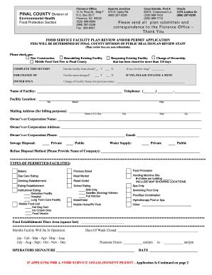 Fillable Online Pinalcountyaz Establishment Application Form Pinal