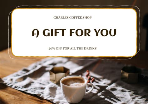 Brown Coffee Shop Photo Gift For You Gift Card | Gift Card Template