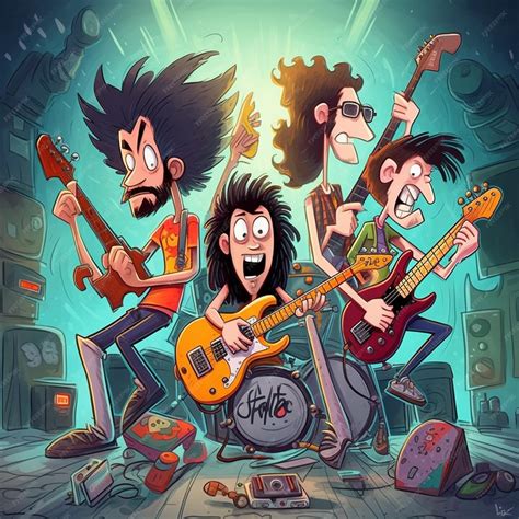 Premium Photo Cartoon Rock Band With Guitar And Bass Players In A