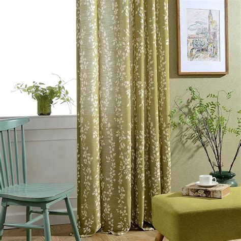 Pair Of Green Linen Sheer Curtain Leaves Pattern Sheer Etsy