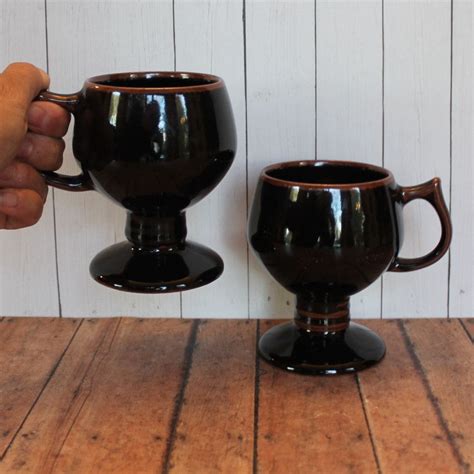 Vintage Otagiri Stoneware Footed Mug Set Of 2 Black And Brown Pedestal