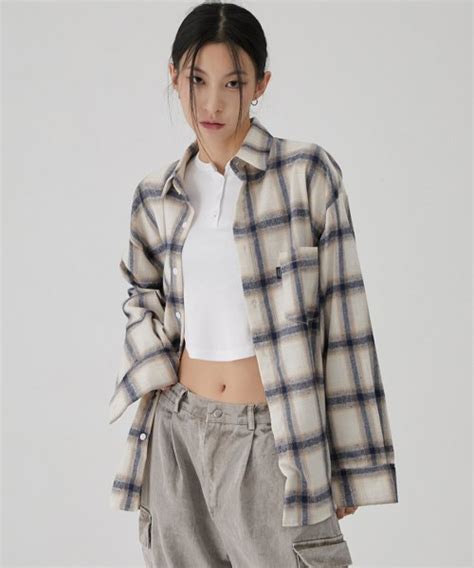 MUSINSA ACOVER Tartan Pocket Check Shirt Over Fit Beige