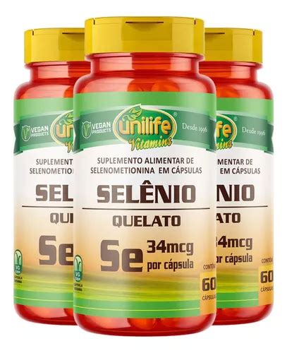 Kit 3 Selênio Quelato 60 Cápsulas Unilife Sabor Without Flavor