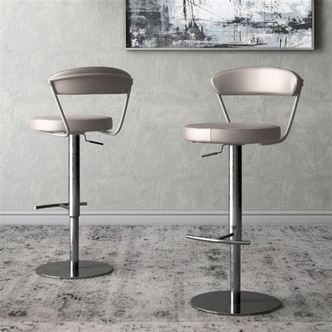 Glossop Taupe Faux Leather Gas Lift Bar Stools In Pair Furniture In