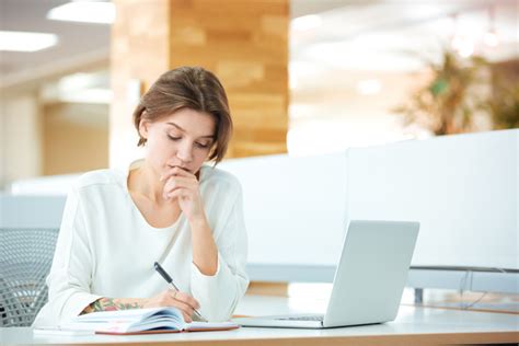 Thinking Woman Writing Record Stock Photo Free Download