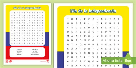 Sopa de letras de la Independencia de Colombia para niños