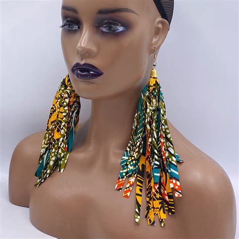 African Fabric Tassel Earrings Fabric Earrings Afrocentric Etsy