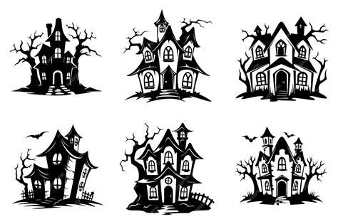 Premium Vector Haunted House Silhouette Collection Cartoon Halloween