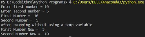 Python Program To Swap Two Numbers